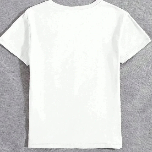 White Casual Women's Letter Print Round Neck Short Sleeve Casual Top - Picture 2 of 4